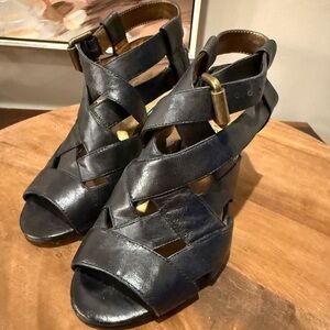 Nine West Women's Black Strappy Buckle Heels Sandals Size 4